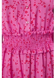  Modest Fuchsia Floral Patterned Gimped Woven Dress Tctss25Eb00087