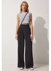 Happiness İstanbul Women's Black Velcro Waist Loose Pants YL00001