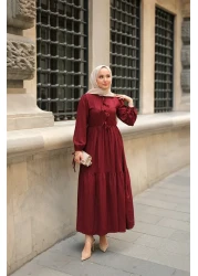 LOCCO فستان نسائي برباط على الخصر باللون العنابي