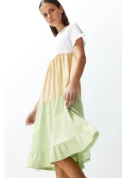  Collection Multicolor Color Block A-line/Bell Form Crew Neck Short Sleeve Knitted T-shirt Dress TWOSS24EL00192