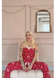 Pijamaevi Red Clover Lace Rope Strap Knitted Women's Pajama Set