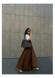 minaaise تنورة نسائية طويلة مبطنة باللون البني 29004