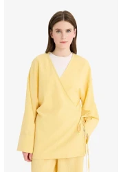 Defacto طقم مكون من قطعتين من Relax Fit بنطال كيمونو بأكمام طويلة وملمس قماشي F4095ax25sm