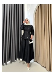 Melike Tatar Snap Fastener Denim Skirt Suit 3-604