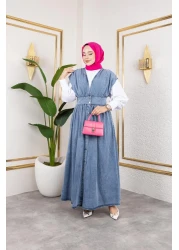 HARMAN BUTİK جينز أزرق بأزرار على شكل حرف V للسيدات