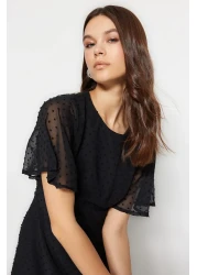  Collection Black A-Cut Back Detail Angel Sleeve Midi Lined Chiffon Woven Dress TWOSS23EL01461