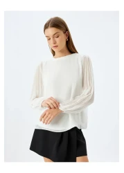 Koton Crew Neck Tulle Long Sleeve Blouse