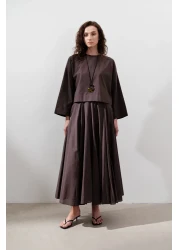 Manuka Cotton Crop Long Sleeve Bluz Brown