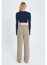  Collection Green Pocket Detailed Denim Look Wide Leg/Wide Leg Woven Pants Twoss25Pl00076