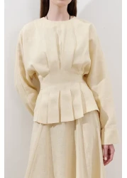 Manuka Linen Double Breasted Tie-Blue Bluz Yellow