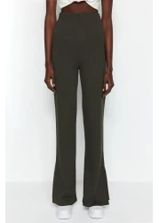  Collection Khaki Side Slits Flare/Spanish Leg High Waist Knitted Trousers TWOSS23PL00134
