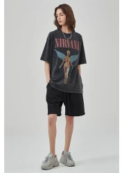Trendiz Unisex Nirvana Angel Washed Tshirt Anthracite