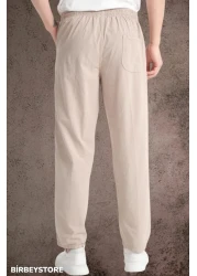 BİRBEYSTORE Summer Linen Trousers Raw Cloth Sweatpants Elastic Waist Unisex Comfortable Fit