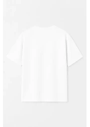 THE RULE Unisex Stwd Printed Oversize 100% Cotton Wide Cut Soft Textured Crew Neck White T-Shirt