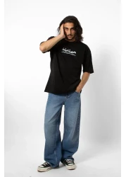 Sekizbiraltı تيشيرت أسود فاخر مقاس كبير مطبوع عليه رؤية 24/1