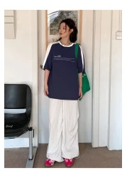 CLAYES Leisure Future Single Jersey T-Shirt - Navy Blue White, Oversize Crew Neck, Short Sleeve