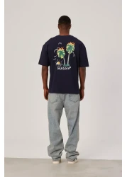 NOMARC Navy Blue T-Shirt - Palm Printed on the Back