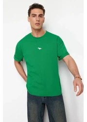  Collection Green Oversize/Wide Cut Dinosaur Embroidered 100% Cotton T-Shirt TMNSS23TS00243 TMNSS23TS00243