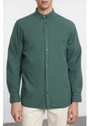  Collection قميص كاكي داكن للجنسين بقصة عادية - 100% قطن، مظهر كتان TMNSS23GO00099