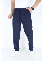 BEYAZTOPTAN Unisex Dark Blue Hambez Elastic Comfortable Fit Cotton Super Battal Training Pants