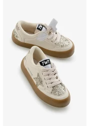 Tonny Black حذاء رياضي للأطفال من الجنسين بنعل حراري كريمي ومزين برباط وشريط فيلكرو