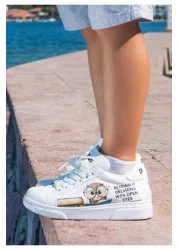 Dogo Unisex Kids Vegan Leather White Sneakers - The Wise Owl Design