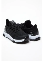 PowerSpeed Children's Unisex Black White Comfortable Fit Striped Lace-Up Sports Shoes