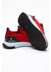 PowerSpeed Children's Unisex Red Comfortable Fit Striped Lace-Up Sports Shoes