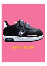 LİASSHOES حذاء رياضي أسود مضيء - مقاس 31-35 حذاء أطفال مطبوع عليه Kuromici