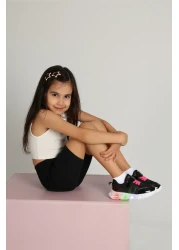 kids A more Valeria Glitter - Girl's Black Sports Shoes, Air Mesh and Vegan Leather, Lighted Sole