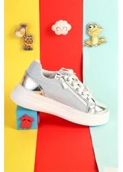 Moda Lime Girl Boy Sports Shoes Zippered Patent Leather Double Color Flexible Comfortable Sole Breathable Sneaker