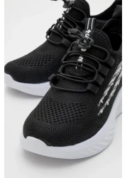 CCWAY AYAKKABI Knitwear Children's Sports Shoes 26-30 Black White