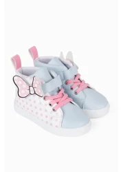 First Step Pink Polka Dot Patterned Ribbon Detailed Velcro Elastic Girl's Sneaker Sports Shoes-s-1005