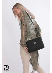 POLOGRAND London حقيبة كتف نسائية أصلية فاخرة من الجلد الناعم مكونة من 3 أقسام، موديل أنيق، حزام متقاطع قابل للتعديل، حقيبة كتف سوداء