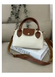 Home Women's Faux Leather Handle Small Size Hand and Shoulder Bag Cream