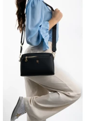 Les Crioch حقيبة كروس نسائية سوداء - 3 أقسام، مبطنة وحزام عمودي قابل للتعديل