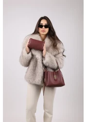 NOTHING Women's Burgundy Gold Lock Detailed Accessory Adjustable Lock Strap Handbag and Shoulder Bag