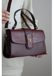 Molie حقيبة يد وكتف نسائية أنيقة بنمط تمساح باللون العنابي