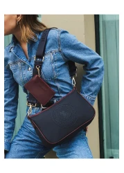 U.S. Polo Assn. حقيبة كتف نسائية باللون الأحمر الداكن والأزرق الداكن - US24738