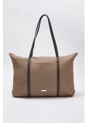  Shoes Dark Beige Zipper Women Maxi Tote Shoulder Bag Takss25Oc00026