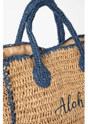 Defacto Women's Text Embroidered Straw Handbag B9278Axns