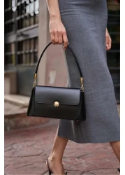 Madamra Black Women's Retro Leather Look Shoulder Bag with Front Cover