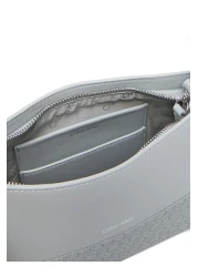 Calvin Klein Women's Zippered Shoulder Bag with Ck Monogram Extra Interior Compartment and Adjustable Strap Gray