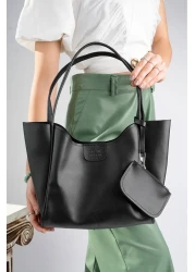 bakacstore حقيبة يد وكتف نسائية من الجلد الصناعي باللون الأسود من Rosso Collina - حقيبة مكياج مع محفظة، الطول: 25 العرض: 38 العرض: 15 سم