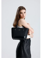 Evident Black Patent Leather Detailed Medium Size Bucket Model Women's Shoulder Bag