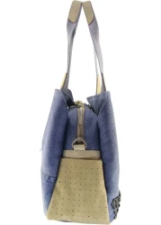 QUB CLUB حقيبة كتف نسائية كاجوال متعددة الأقسام من الجلد الطبيعي من قماش الدنيم