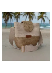 Hediyeninellitonu Elyapimi - 100% Cotton Women's Shoulder Bag with Cord & Real String Design Straw Jute