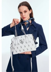 U.S. Polo Assn. حقيبة كتف نسائية بيضاء - Us8701، حصريًا عبر الإنترنت