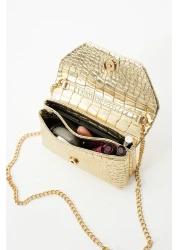 vagues Gold Long Strap Croquet Clucth Jake Women's Hand and Shoulder Bag