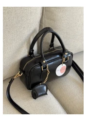 BAGLOVİS Small Black Women's Shoulder Bag with Tiny Leather Charm Detail